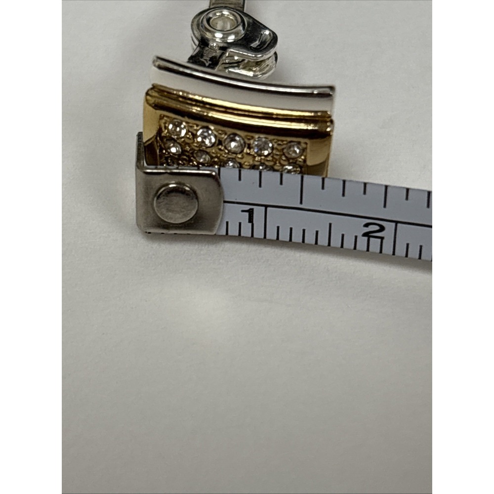 Vintage Monet Gold/Silver Tone Clip On Earrings, Cubic Zirconia, Signed, - Picture 6 of 6